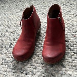 Dansko booties, beautiful red, size 37 (6 1/2), sole is rubber, hardly worn.